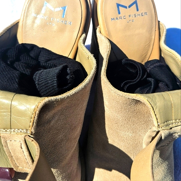 Marc Fisher ML Vashi Beige Tan Suede Leather Block Heel Ankle Strap Sandals 7M - Picture 7 of 11